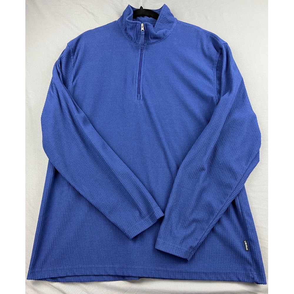 Chaps Pullover Mens XL Quarter Zip Waffle Grid Fleece Blue Mock Neck Good